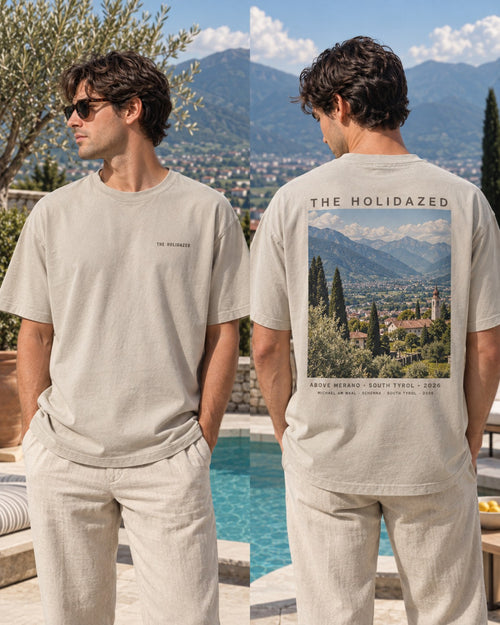 THE HOLIDAZED Above Merano T-shirt — front and back mockup