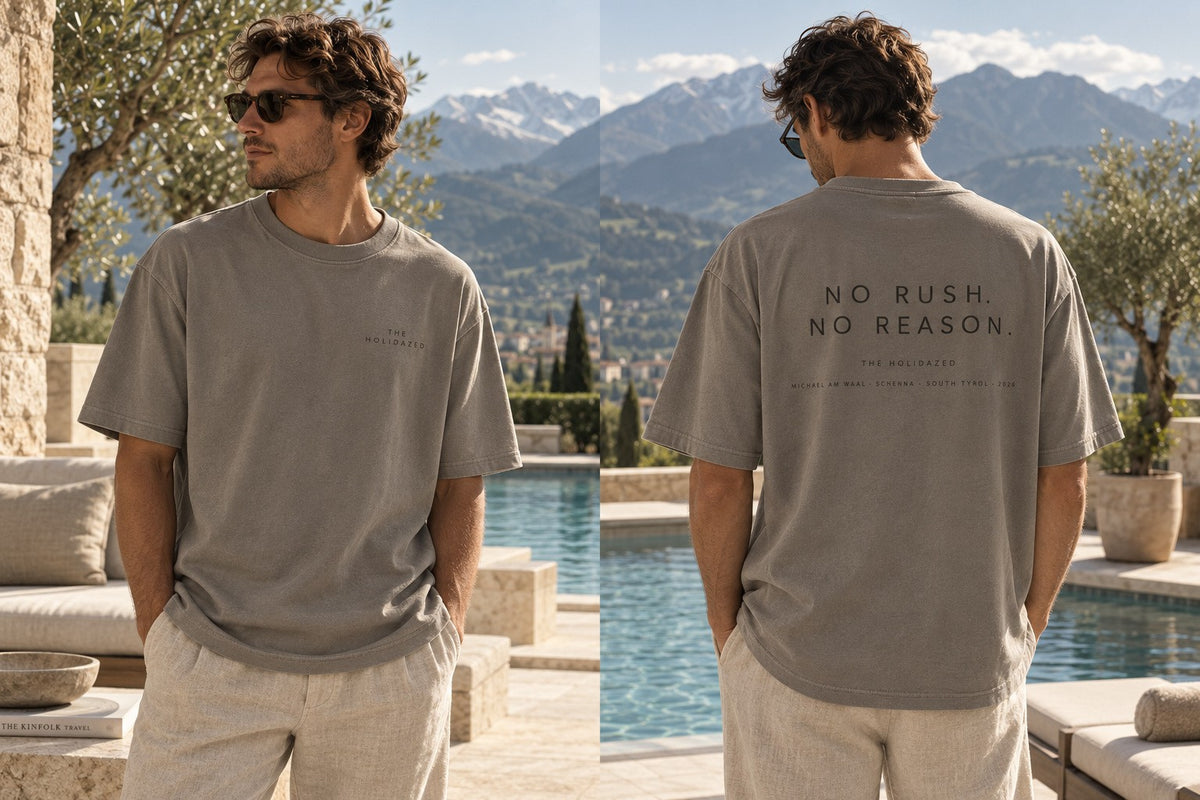THE HOLIDAZED No Rush. No Reason. T-shirt — front and back mockup