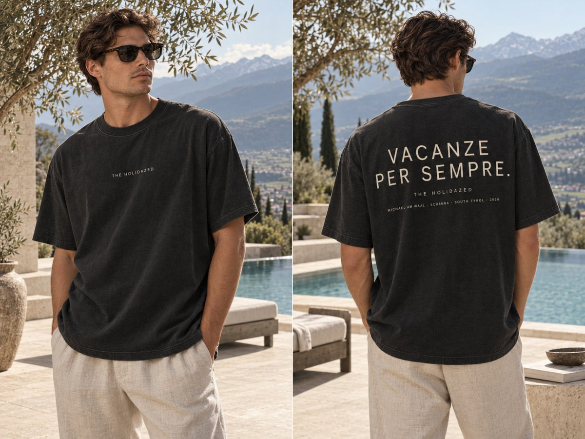 THE HOLIDAZED Vacanze per Sempre T-shirt — front and back mockup